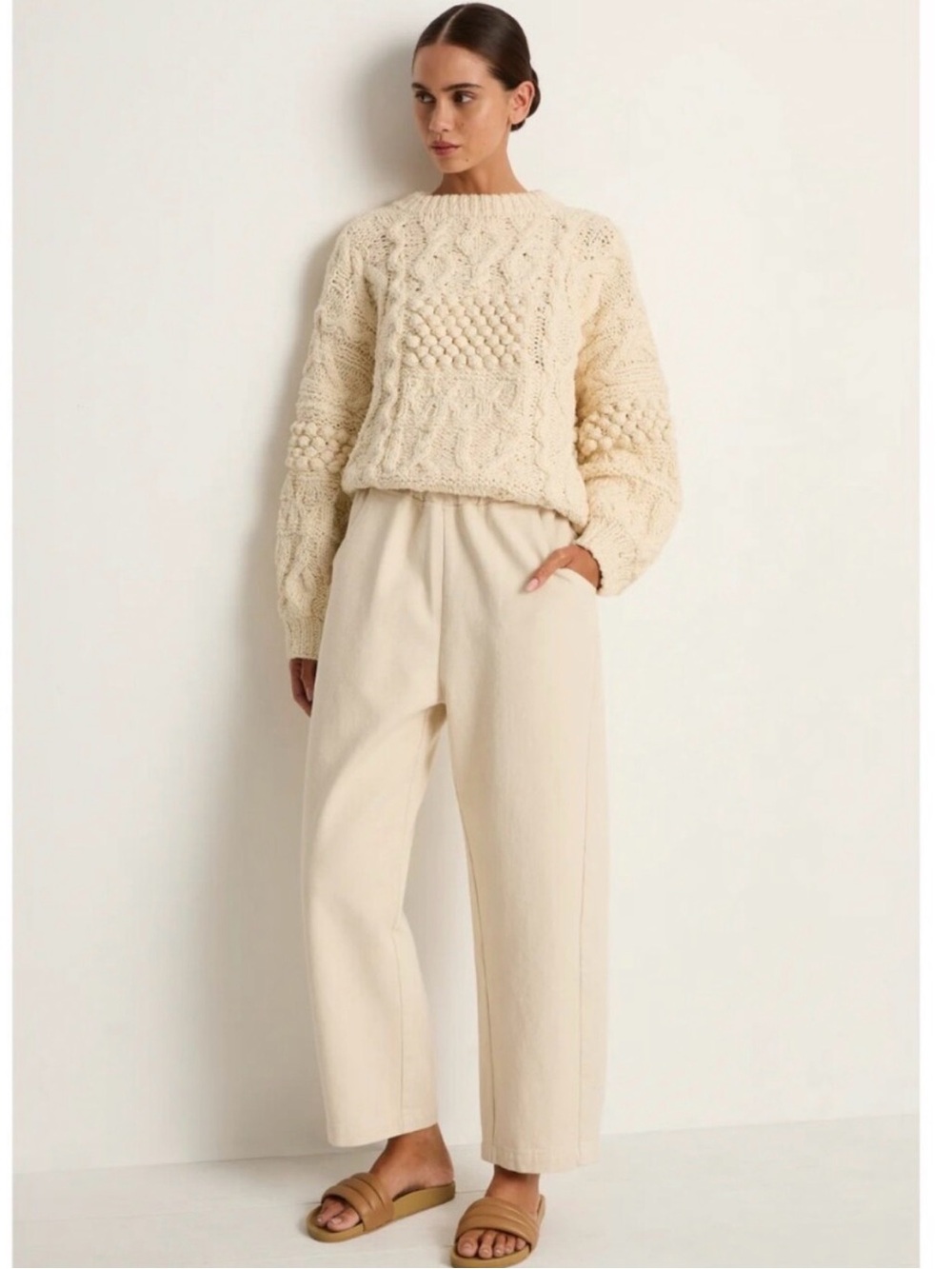 NWT LE BON SHOPPE ARC PANTS - NATUREL XL Barrel Wide Leg Minimalist Pull On